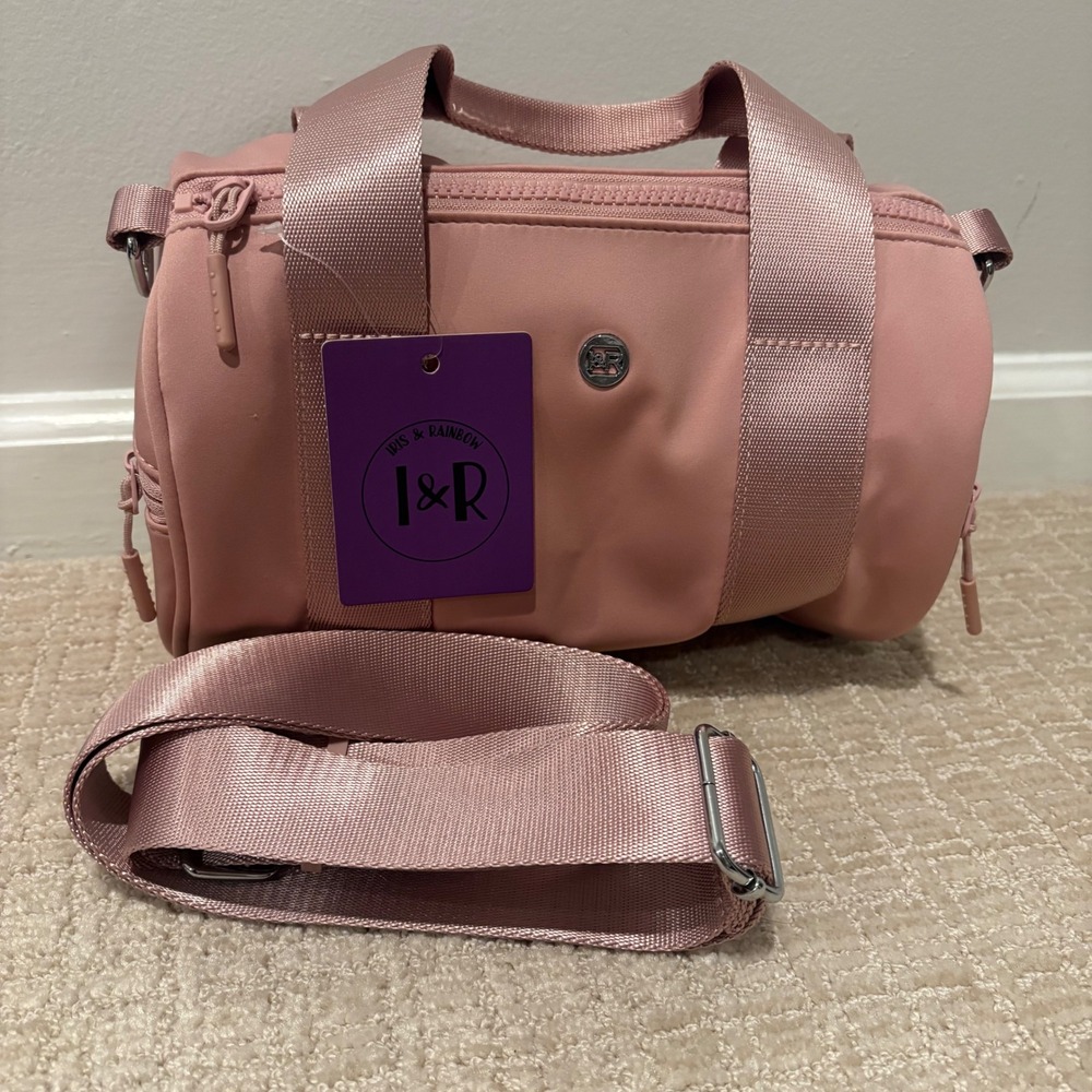 Iris & Rainbow Duffle Bag Women Small Pink Nylon Barrel Crossbody Athleisure